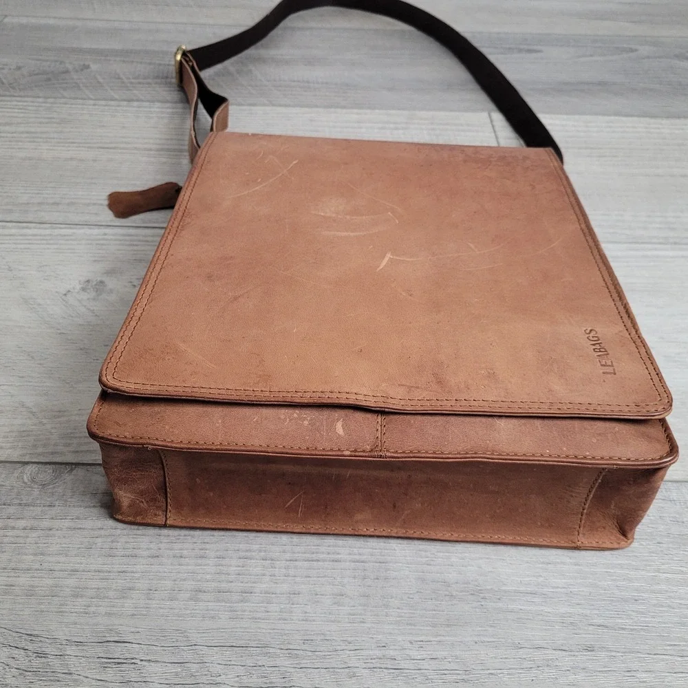 Leabags Messenger Bag 100% Leather Shoulder Strap Flap Brown 12x10